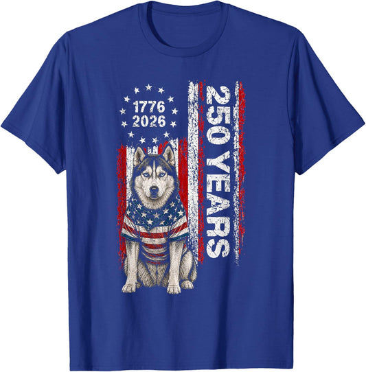 250 Years America Siberian Husky Patriotic USA 4th of July T-Shirt - T-Shirt | Royal