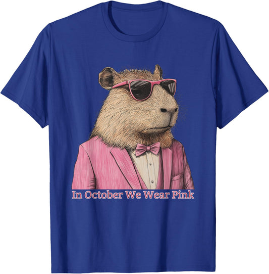In October We Wear Pink Funny Capybara T-Shirt - T-Shirt | Royal