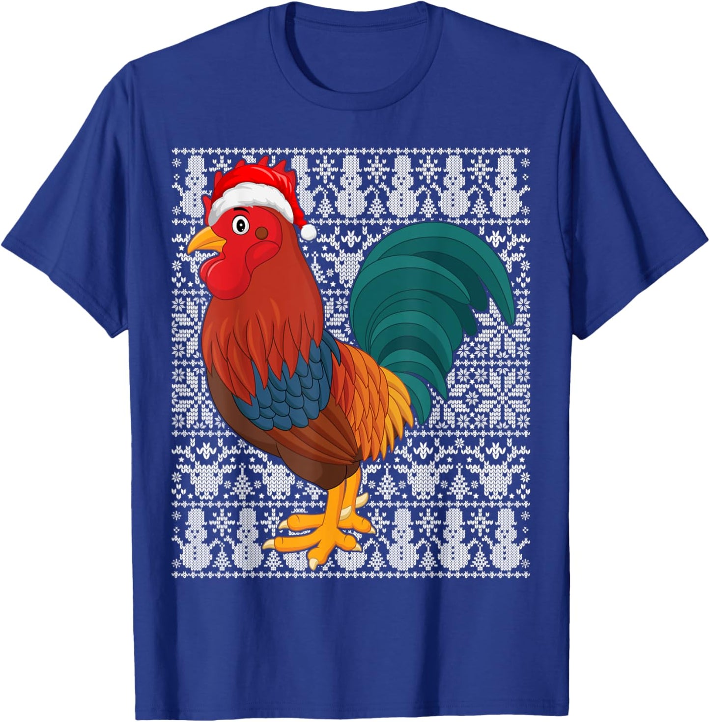 Rooster Bird Wearing Santa Hat Men Women Kids Ugly Christmas T-Shirt - T-Shirt | Royal