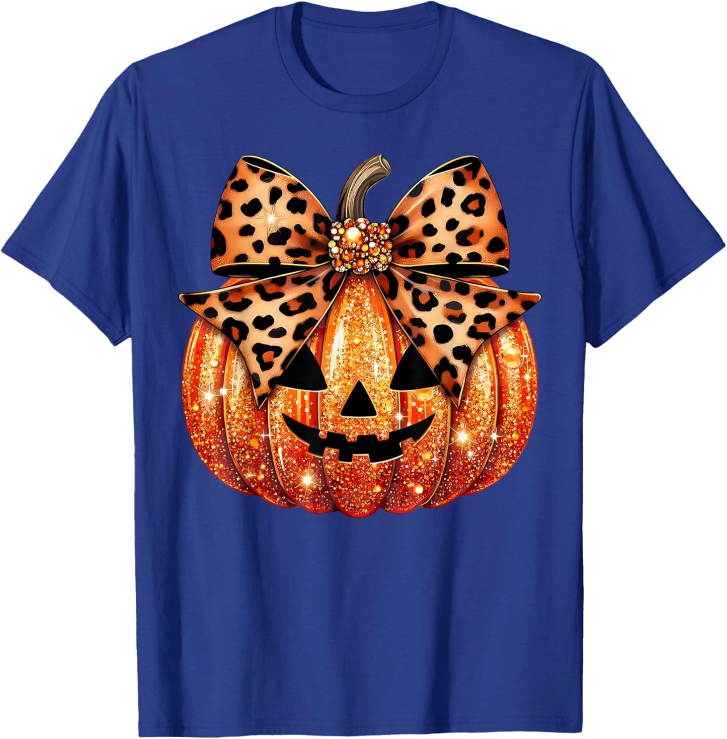 Sparkly Pumpkin Leopard Coquette Bow Pumpkin Girls T-Shirt - T-Shirt | Royal