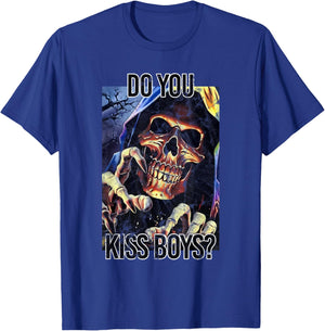 Do You Kiss Boys Skeleton Funny Saying Skull T-Shirt - T-Shirt | Royal