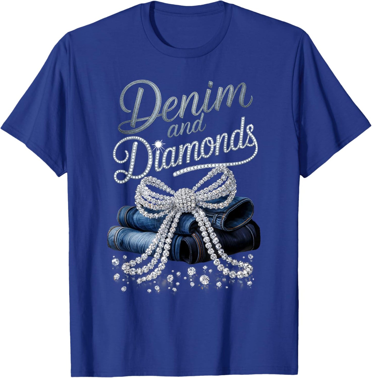 Denim and Diamonds Bow Western Cowgirl Ladies Girls Women T-Shirt - T-Shirt | Royal