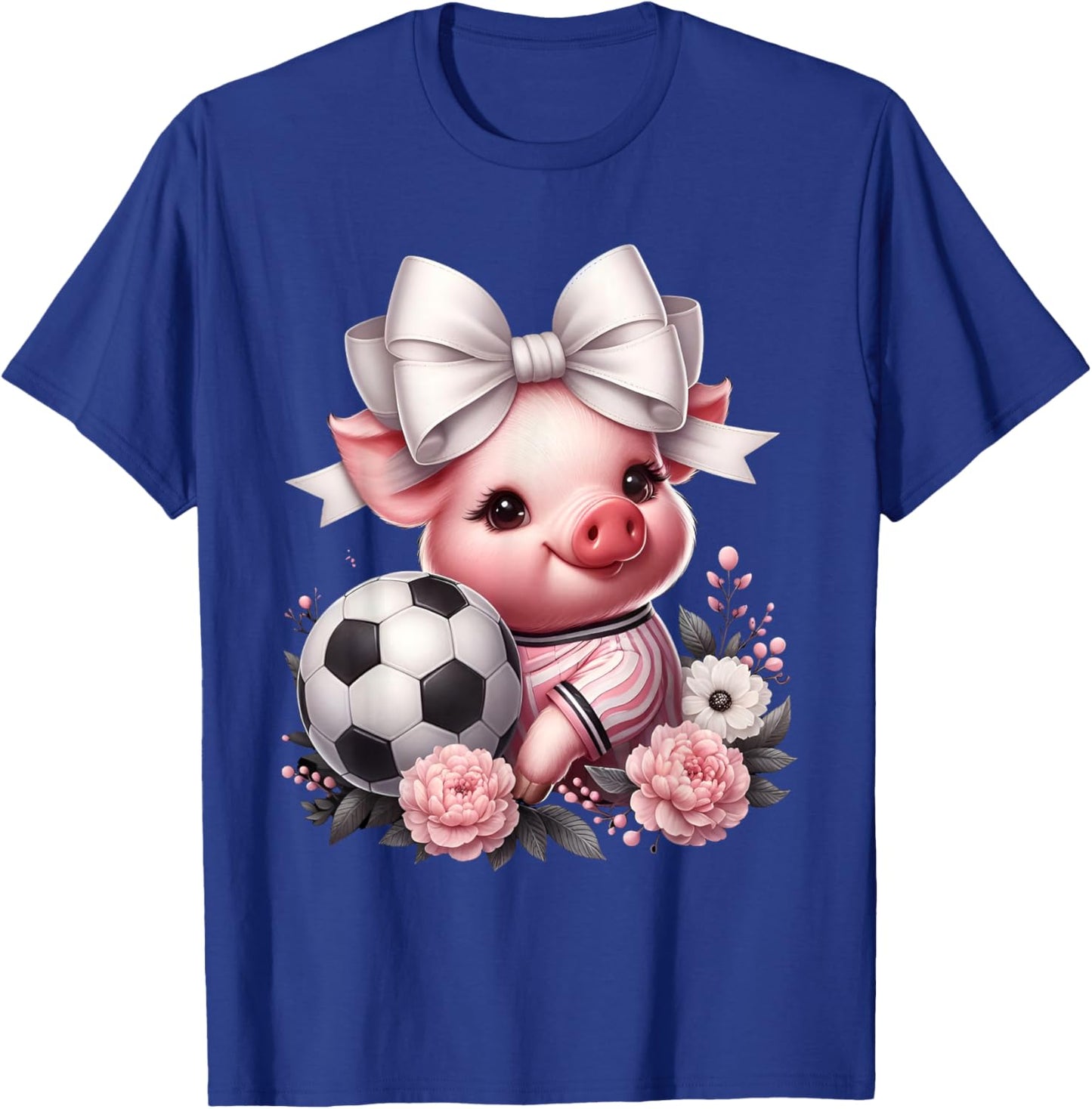 Cute Pig White Coquette Bow Soccer Pig Lover Player Sport T-Shirt - T-Shirt | Royal