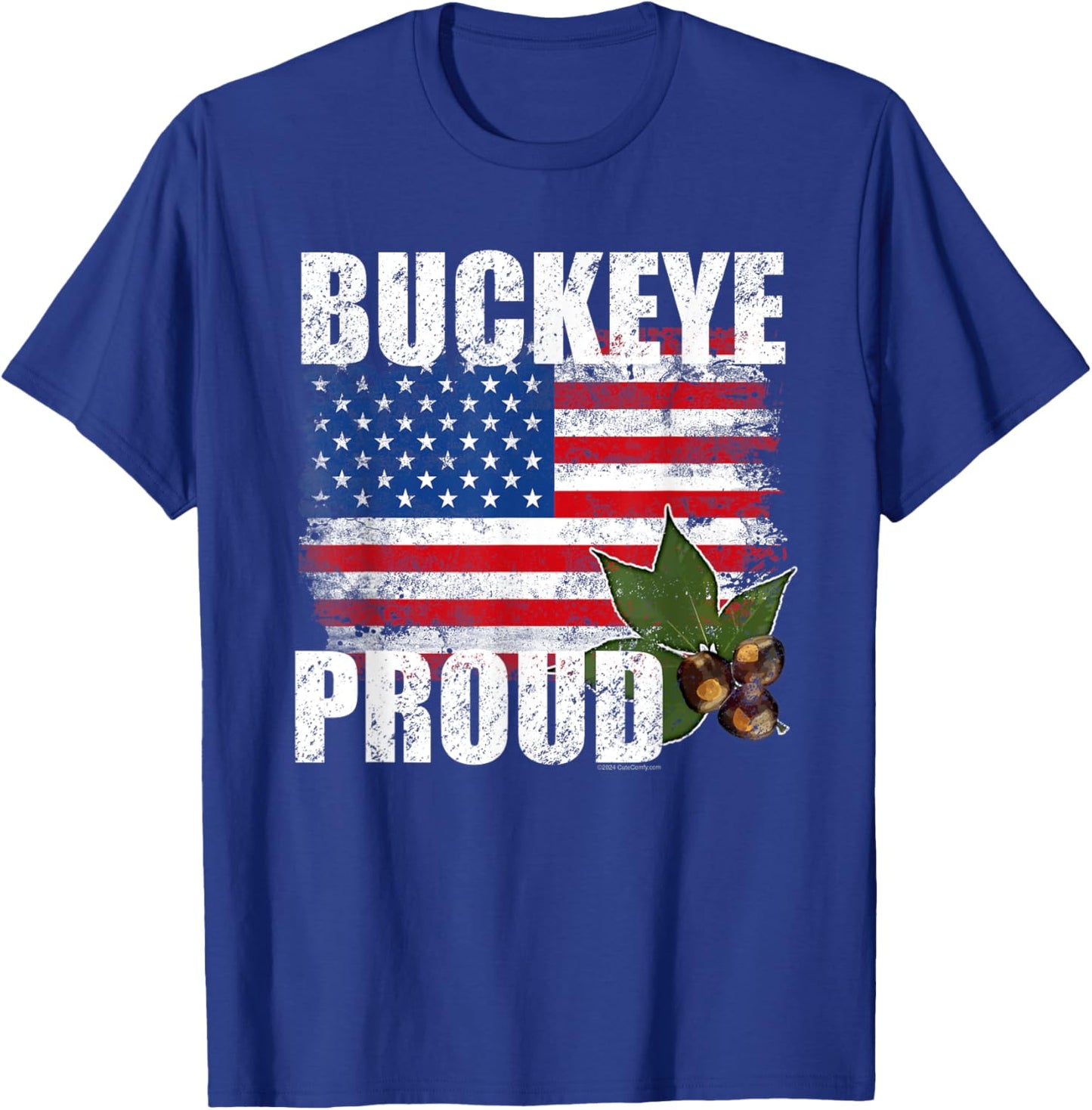 Vintage Ohio Buckeye American Flag Patriotic Proud State T-Shirt - T-Shirt | Royal