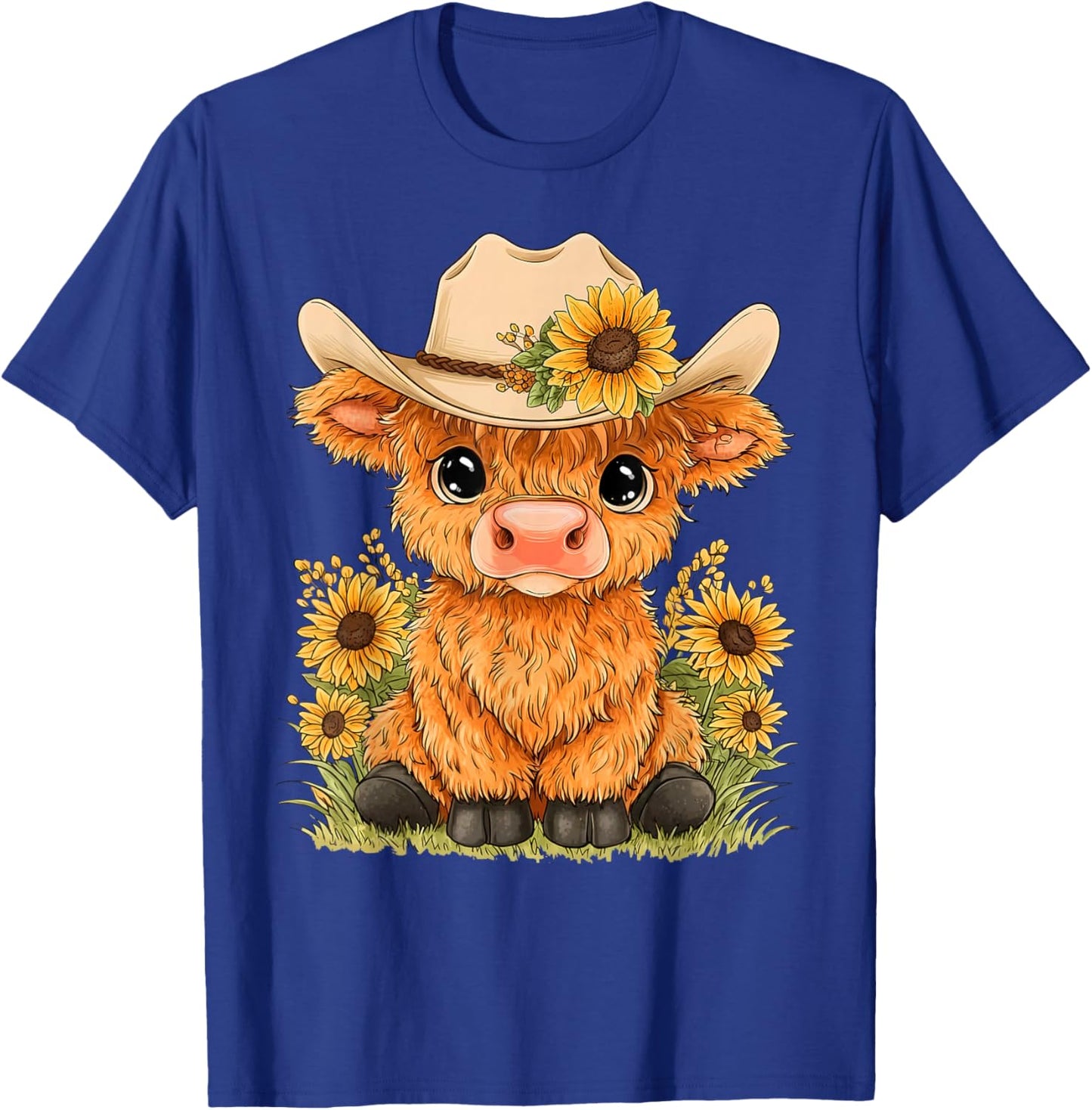 Scottish Highland Cow Farm Western Cowboy Sunflower Cowgirl T-Shirt - T-Shirt | Royal