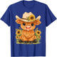 Scottish Highland Cow Farm Western Cowboy Sunflower Cowgirl T-Shirt - T-Shirt | Royal