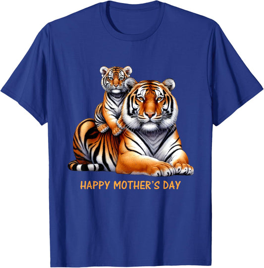 Mom And Baby Tiger Happy Mothers Day Mama Wife Grandma Women T-Shirt - T-Shirt | Royal