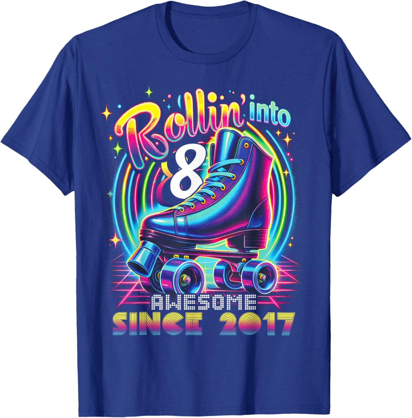Birthday Roller Skating 8th Girls Rollin into 8 Skate Party T-Shirt - T-Shirt | Royal