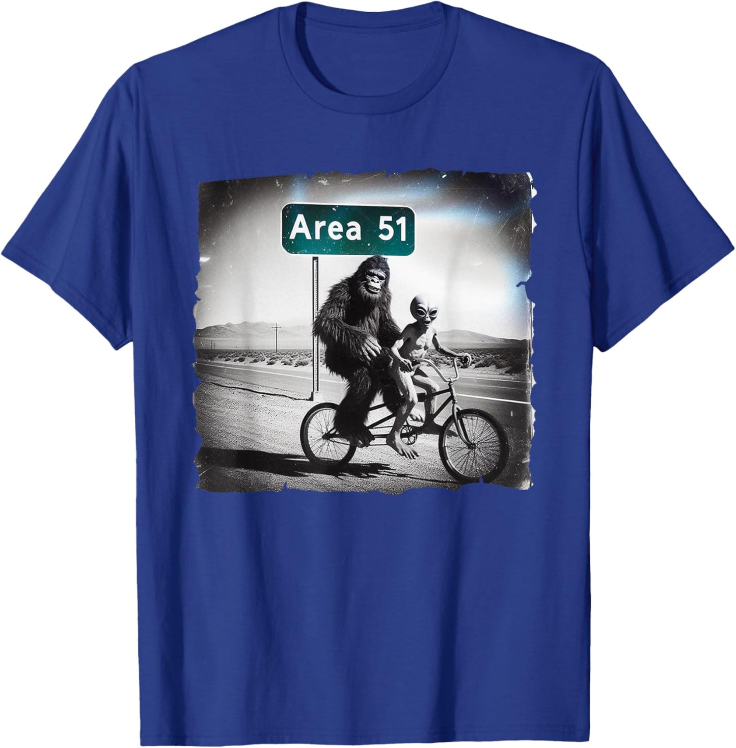 Area 51 Bike Funny Bigfoot Alien Sasquatch Roswell Nevada T-Shirt - T-Shirt | Royal