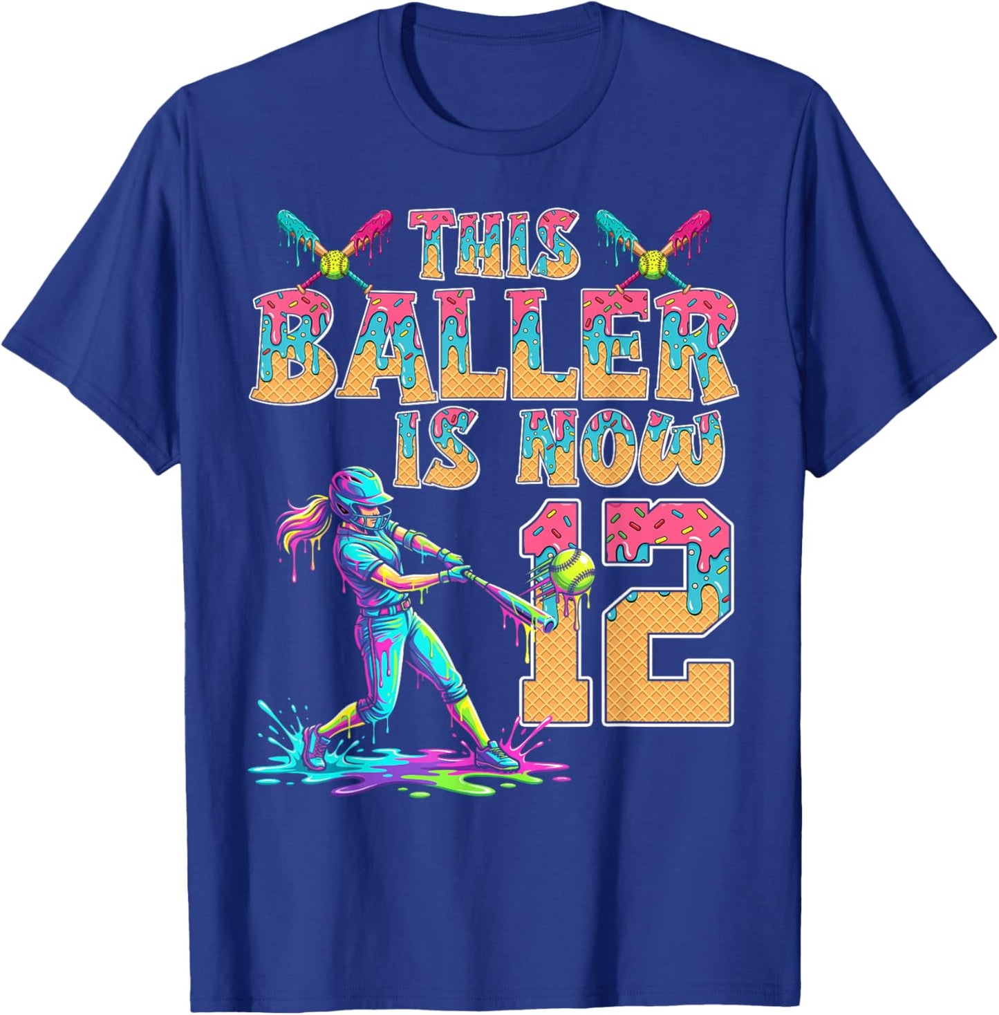 This Baller is Now 12 Years Old Birthday Girl Softball 12th T-Shirt - T-Shirt | Royal