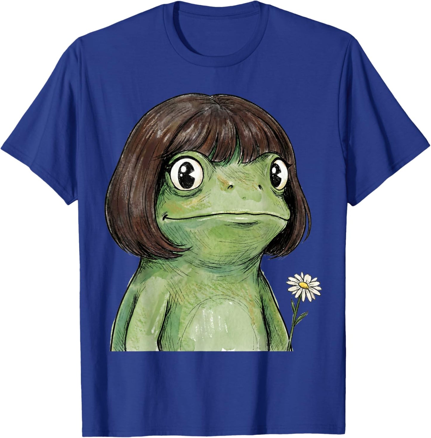 Funny Frog Bob Haircut Flower T-Shirt - T-Shirt | Royal
