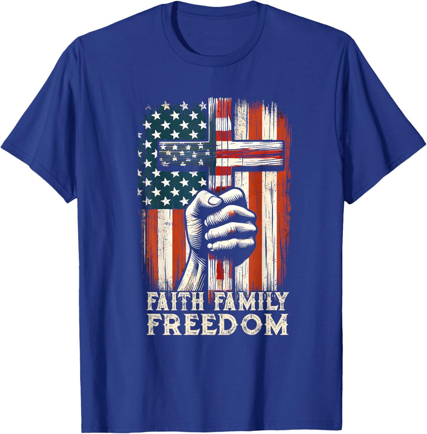 Vintage USA Flag Faith Family Freedom Patriotic Christian T-Shirt - T-Shirt | Royal