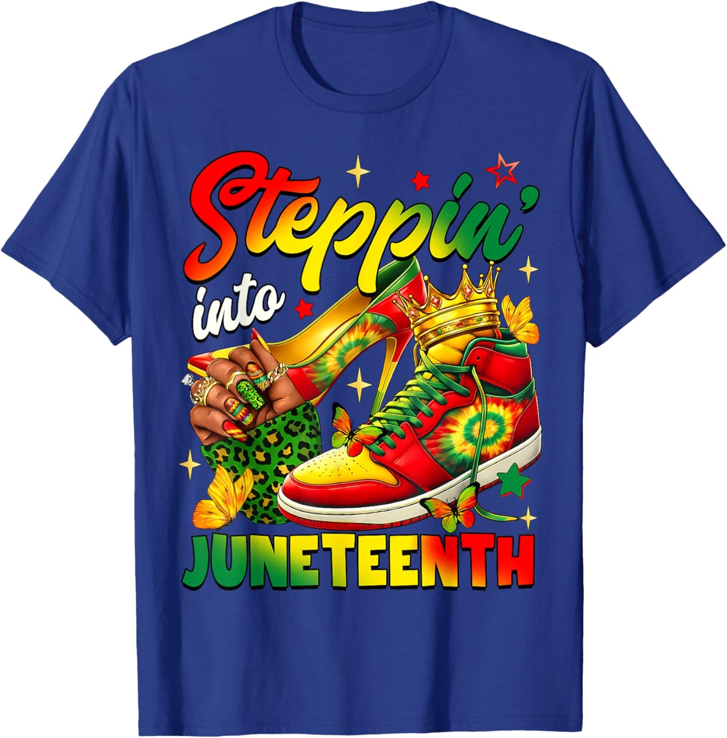 Steppin Into Juneteenth African Black Sneakers Women Girls T-Shirt - T-Shirt | Royal