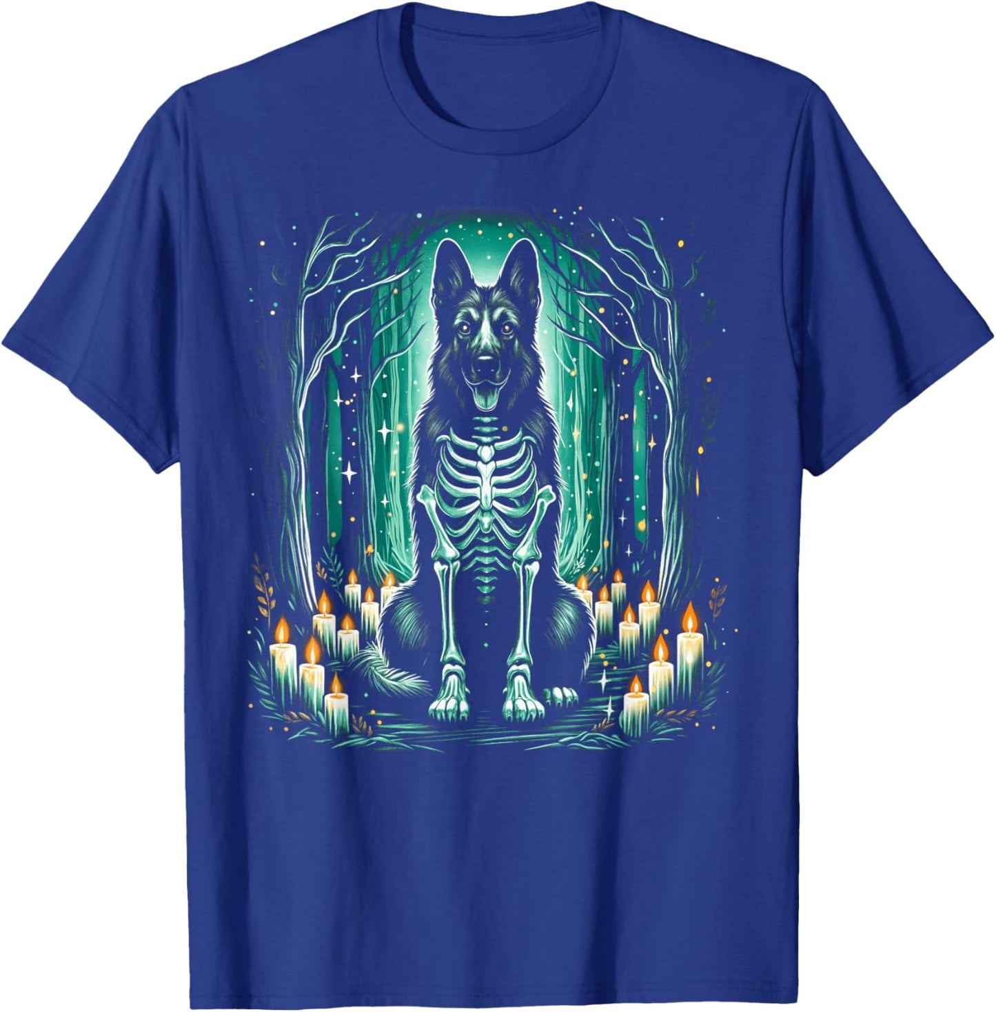 Cool German Shepherd Skeleton Halloween Dog Mom Dad T-Shirt - T-Shirt | Royal