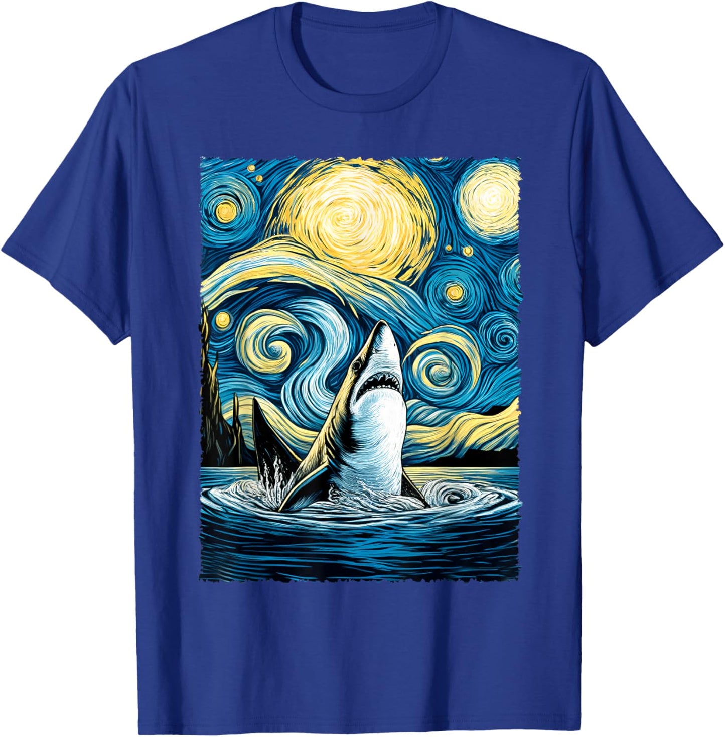 Graphic Art Shark Starry Night Drawing Artwork Cute Shark T-Shirt - T-Shirt | Royal