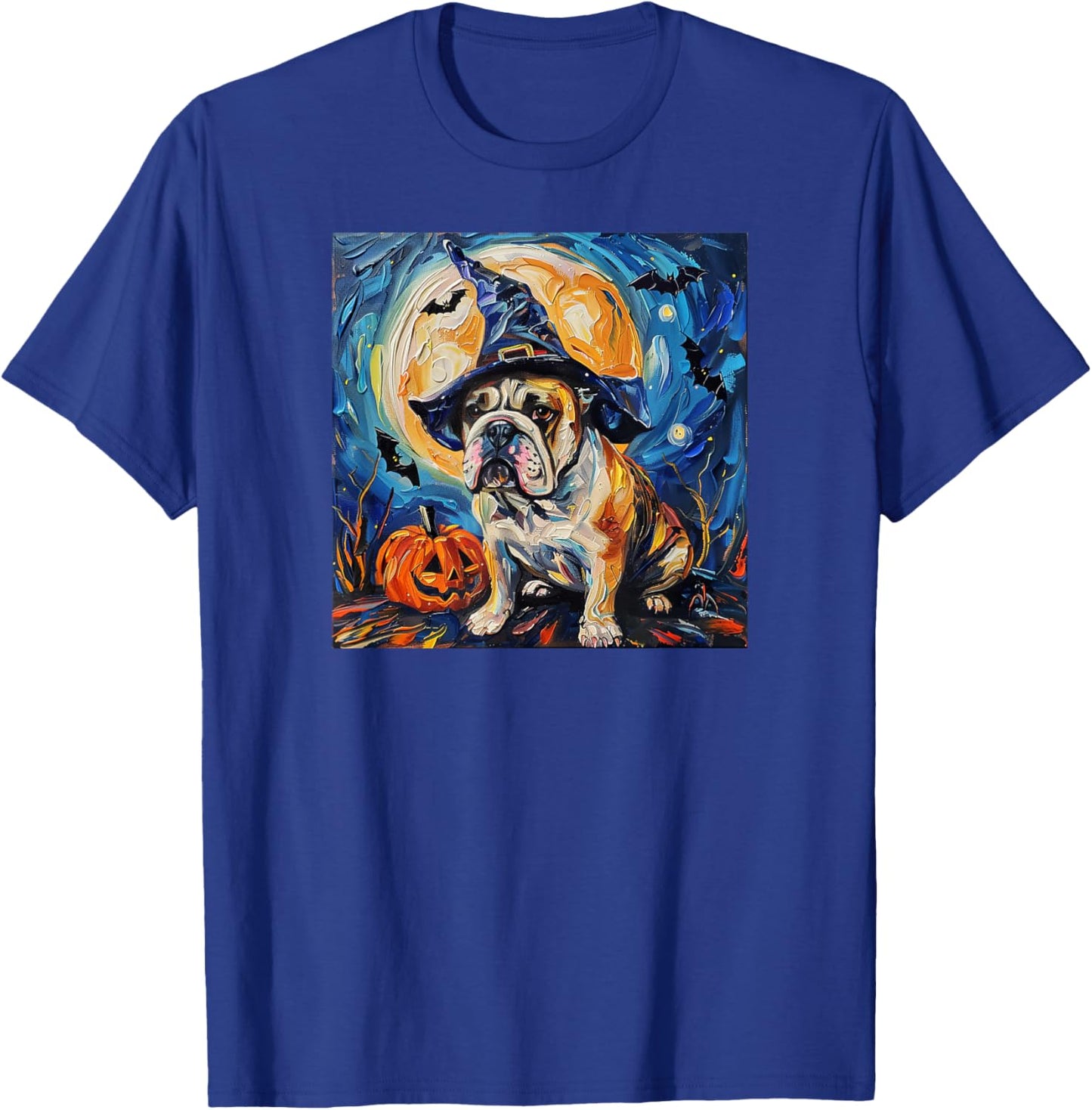 Cute Bulldog Witch | Funny Dog Halloween T-Shirt - T-Shirt | Royal