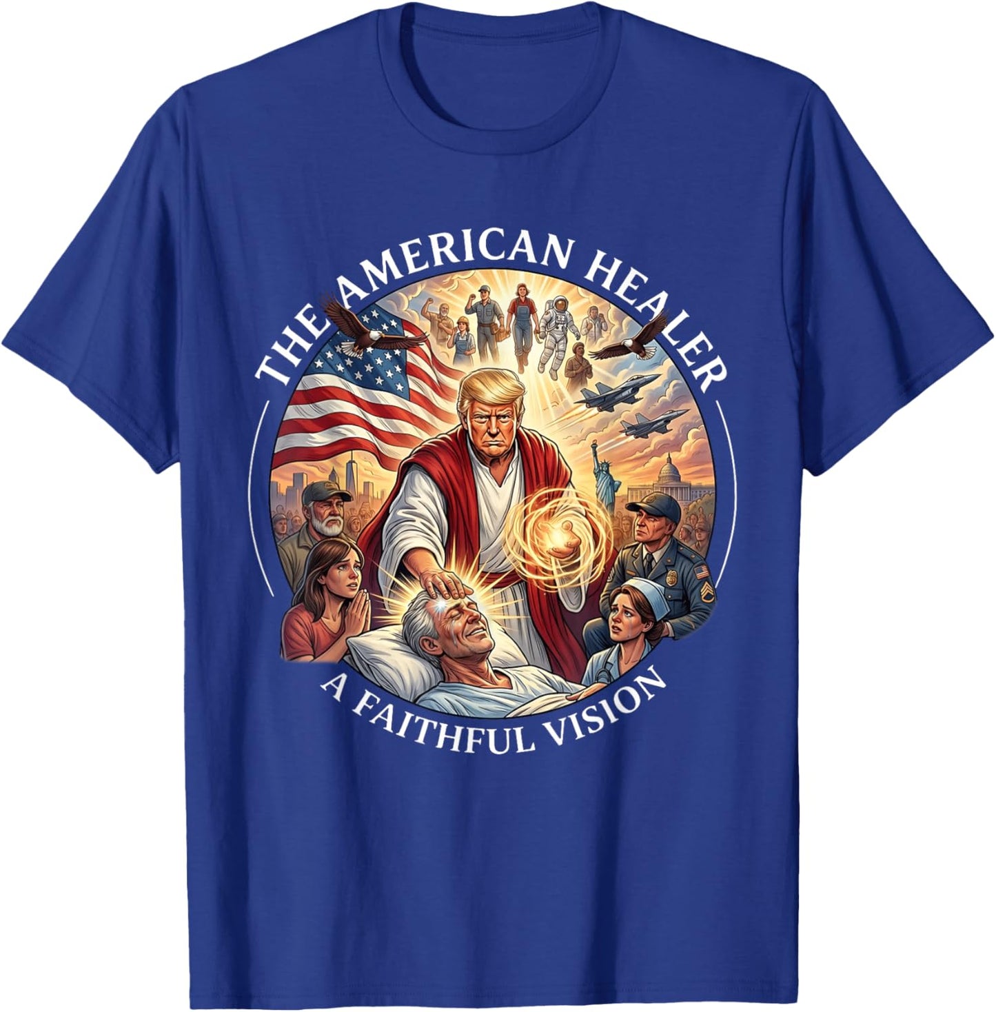 Funny Trump as Jesus Patriotic Graphic T-Shirt - T-Shirt | Royal
