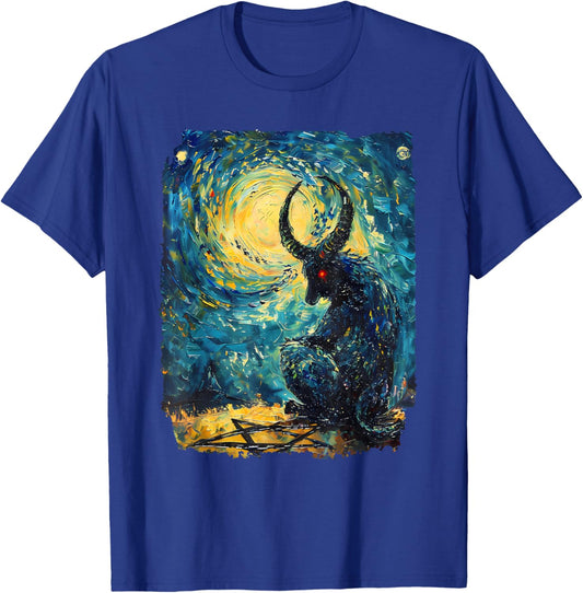 Occult Baphomet Starry Nights Goat Pentagram T-Shirt - T-Shirt | Royal