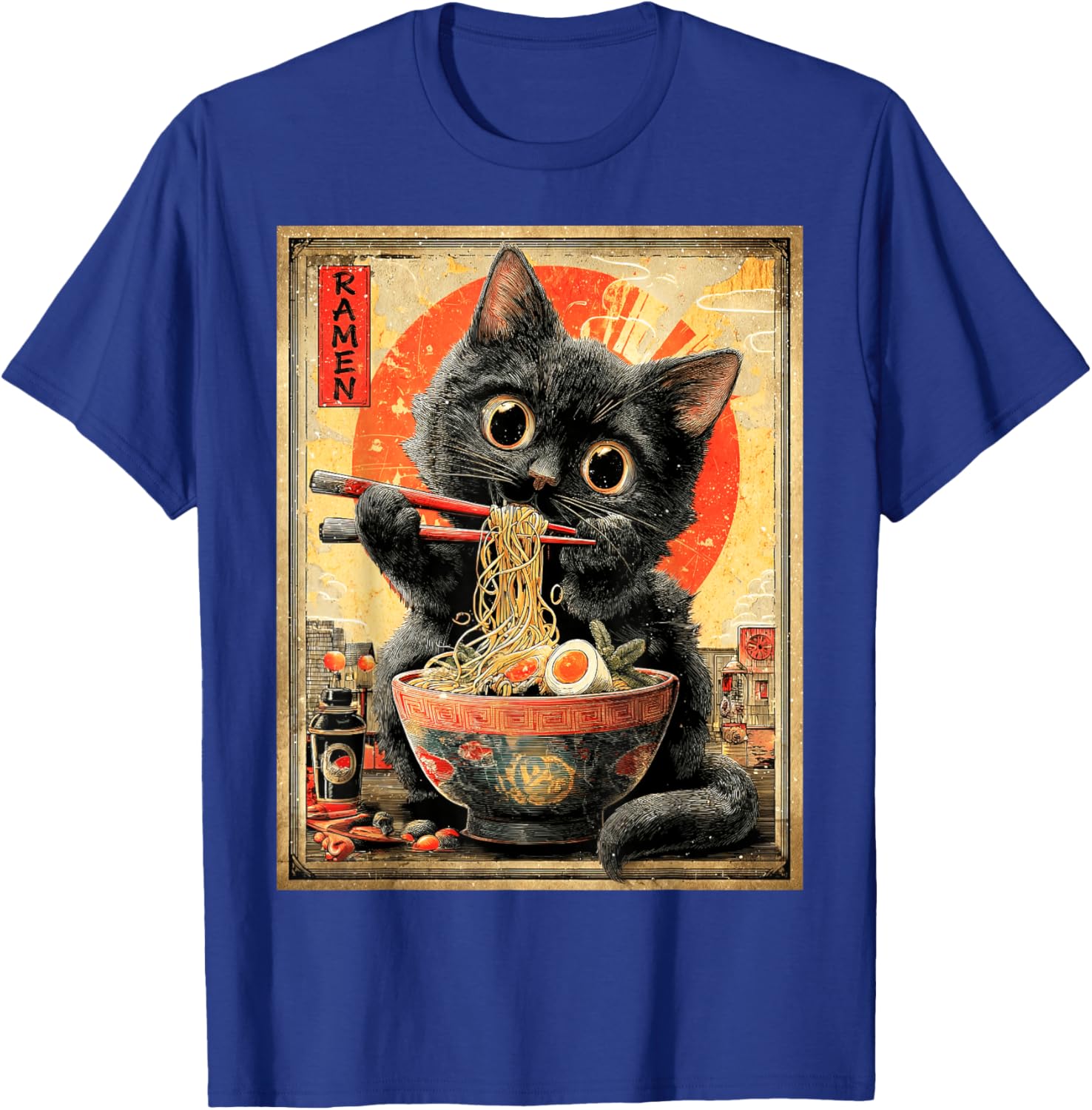 Funny Ramen Cat Anime Otaku Noodles Graphic T-Shirt - T-Shirt | Royal