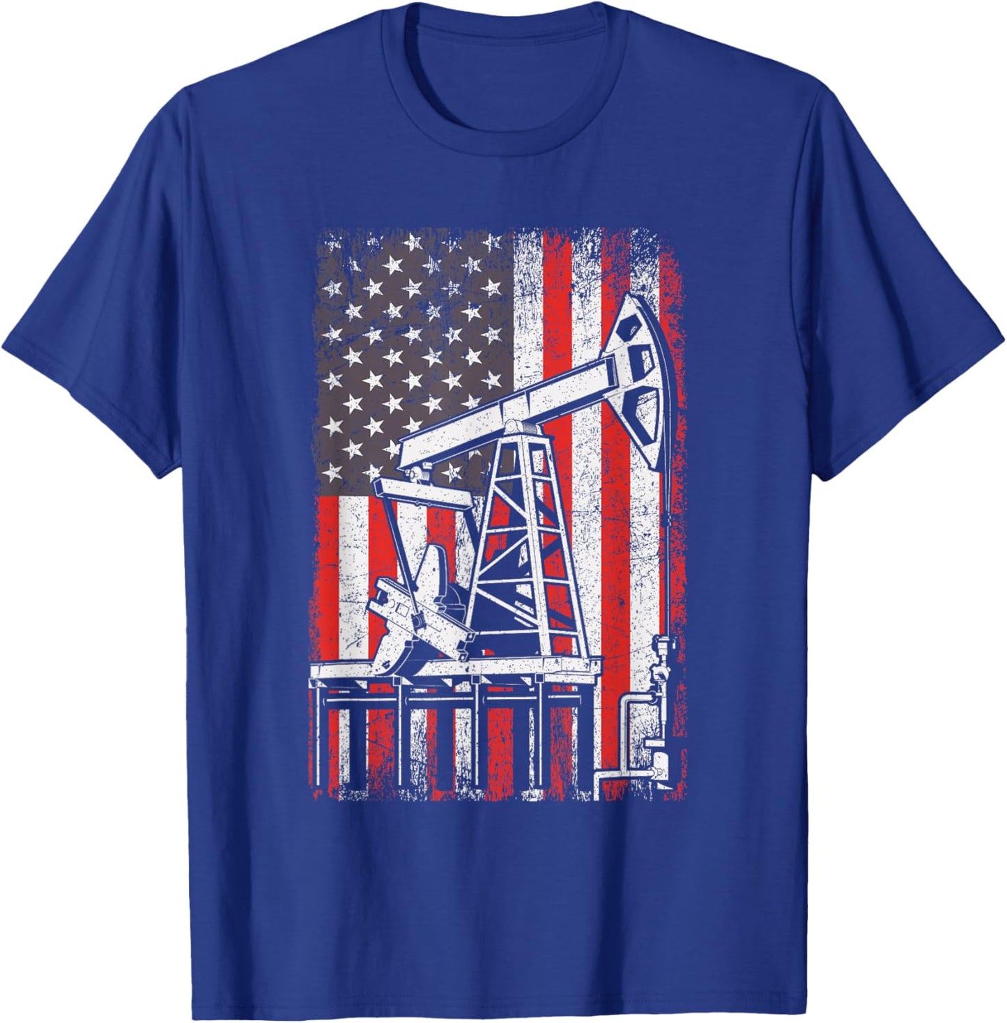 Oil Rig USA American Flag Landman Oilfield Worker T-Shirt - T-Shirt | Royal