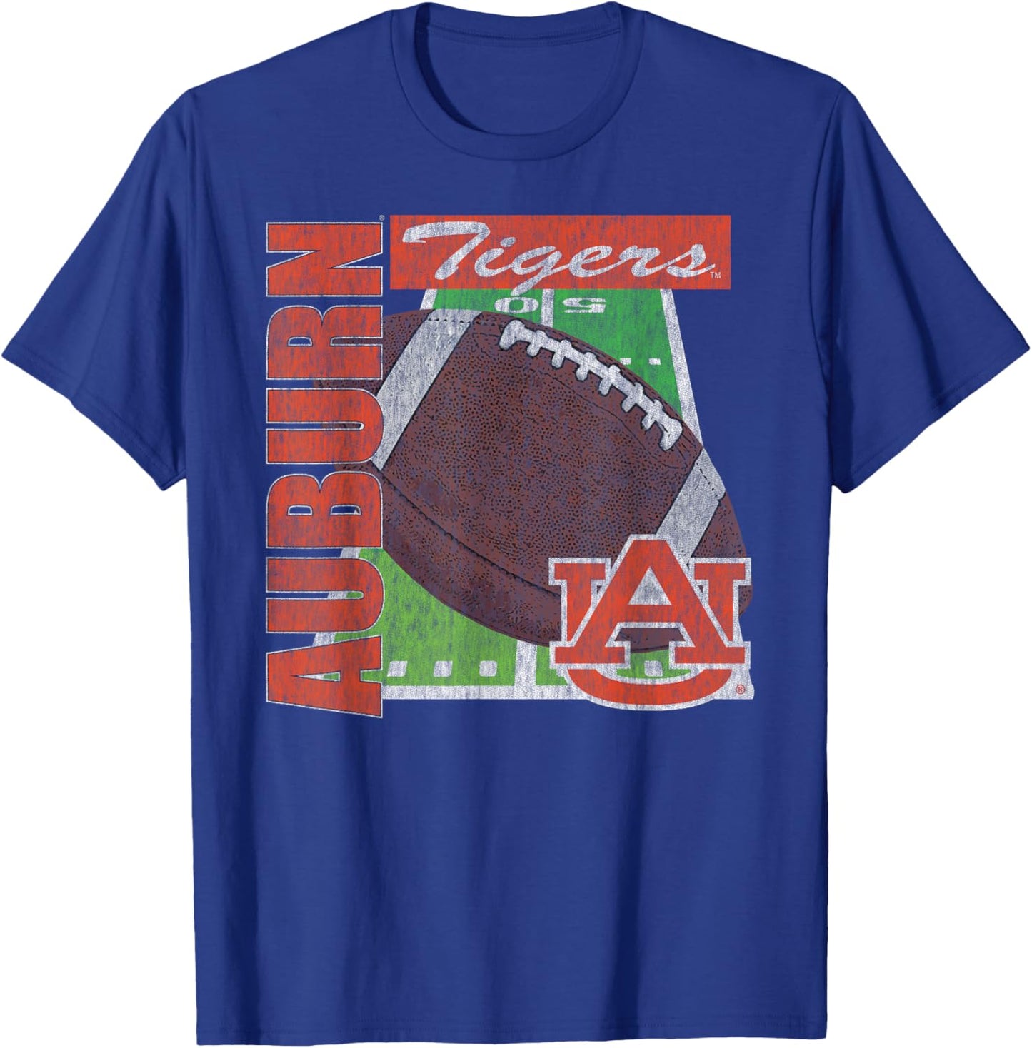 Auburn Tigers Vintage Football Field Navy T-Shirt - T-Shirt | Royal