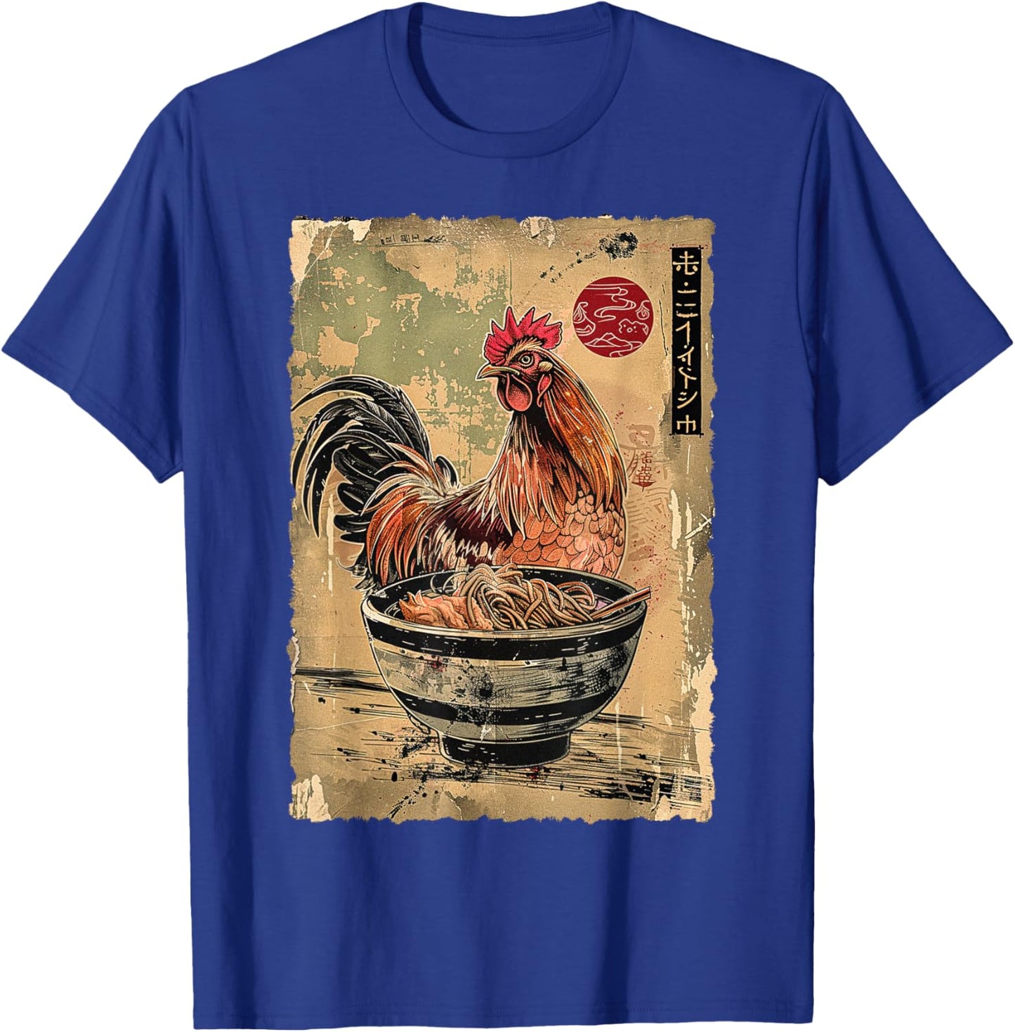 Chicken Eating Ramen Noodles Japanese Woodblock Ukiyoe Art T-Shirt - T-Shirt | Royal