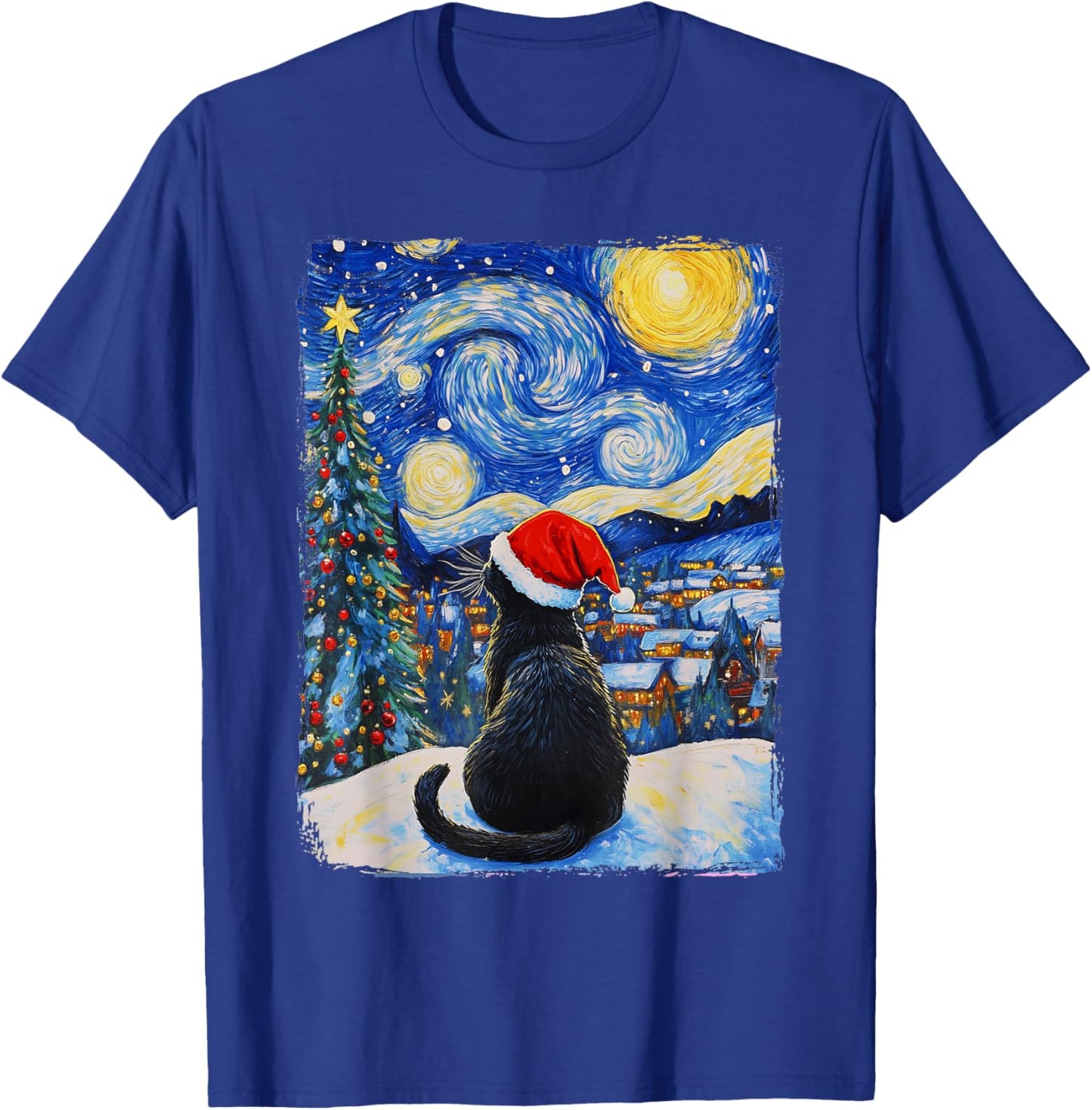 Cat Starry Night Christmas T-Shirt - T-Shirt | Royal