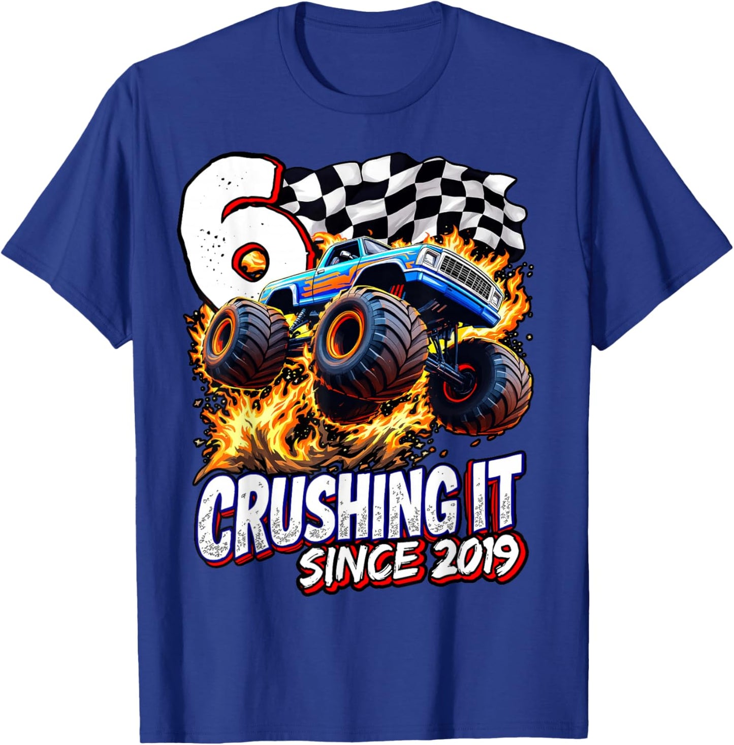 Birthday Monster Truck 6 year Old Boys 6th Party Born 2019 T-Shirt - T-Shirt | Royal