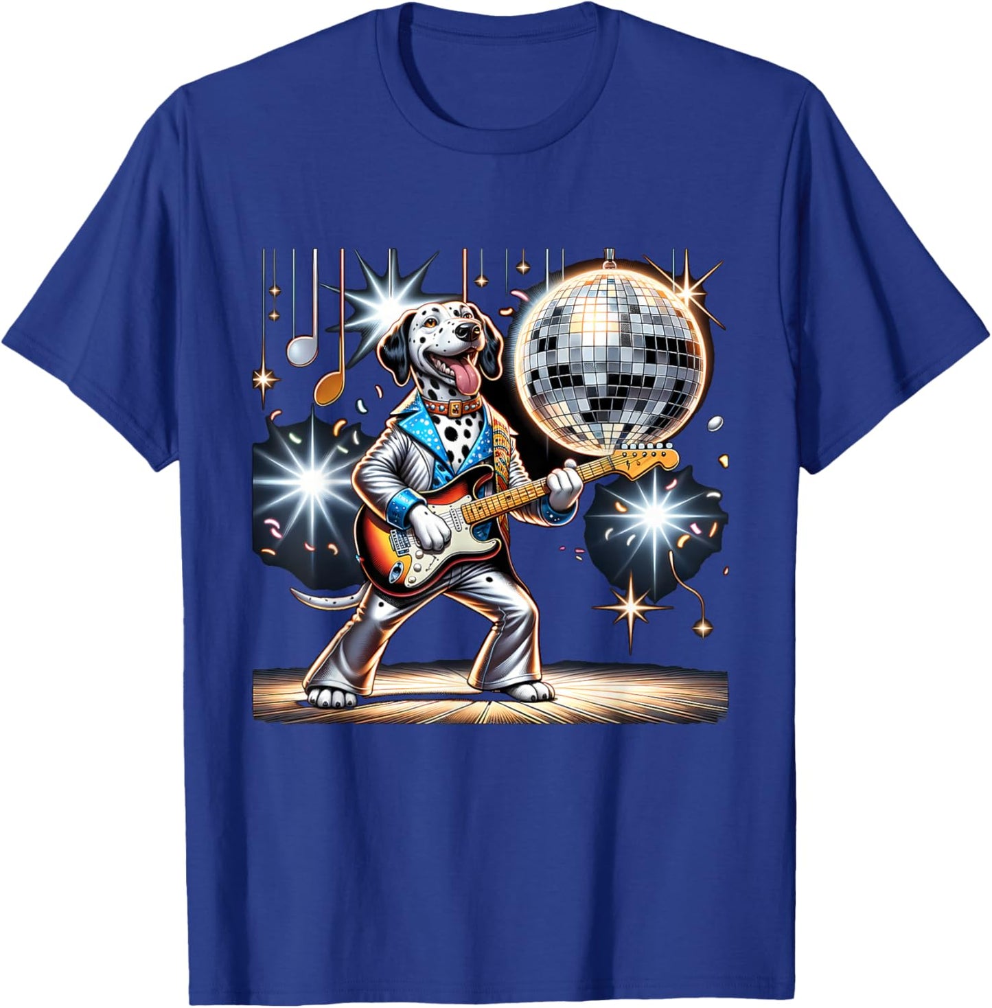Disco Ball Guitar Dalmatian Dog T-Shirt - T-Shirt | Royal