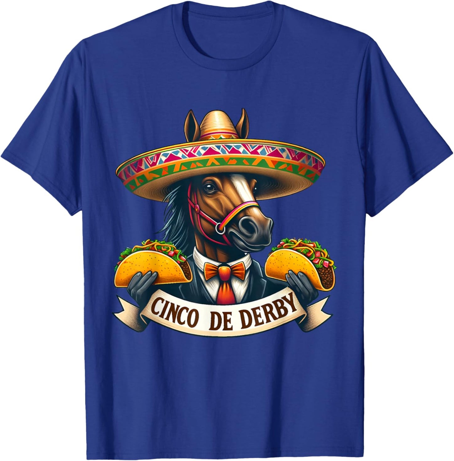 Funny Taco Horse Racing Vintage Cinco De Derby Horse T-Shirt - T-Shirt | Royal