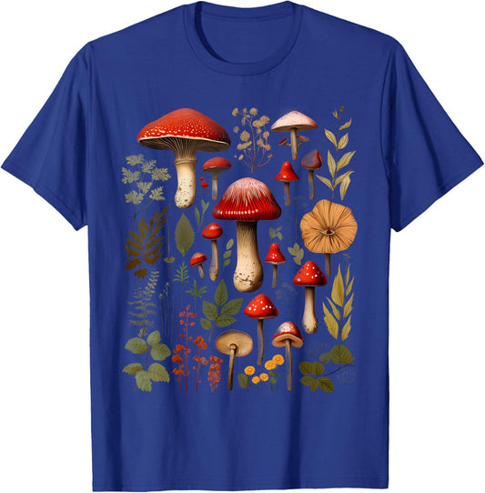 Vintage Mushrooms Botanical Shirt | Cottagecore Mushroom T-Shirt - T-Shirt | Royal