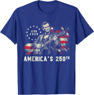 Abraham Lincoln Playing Guitar 250th Anniversary 4th of July T-Shirt - T-Shirt | Royal