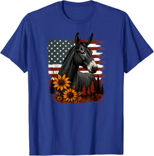 Funny Mule Shirt Patriotic USA American Flag with Sunflowers T-Shirt - T-Shirt | Royal
