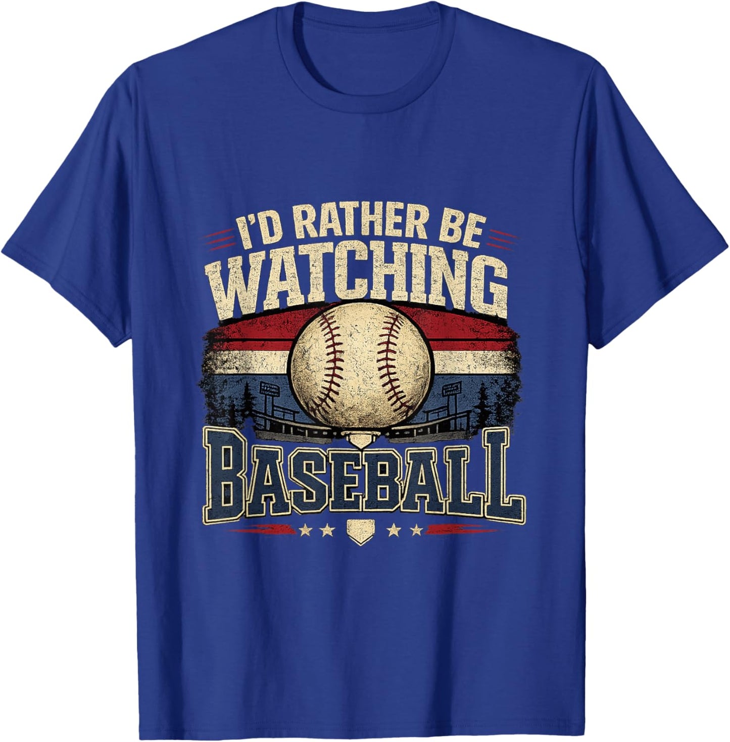 I’d Rather Be Watching Baseball Vintage Retro Graphic T-Shirt - T-Shirt | Royal