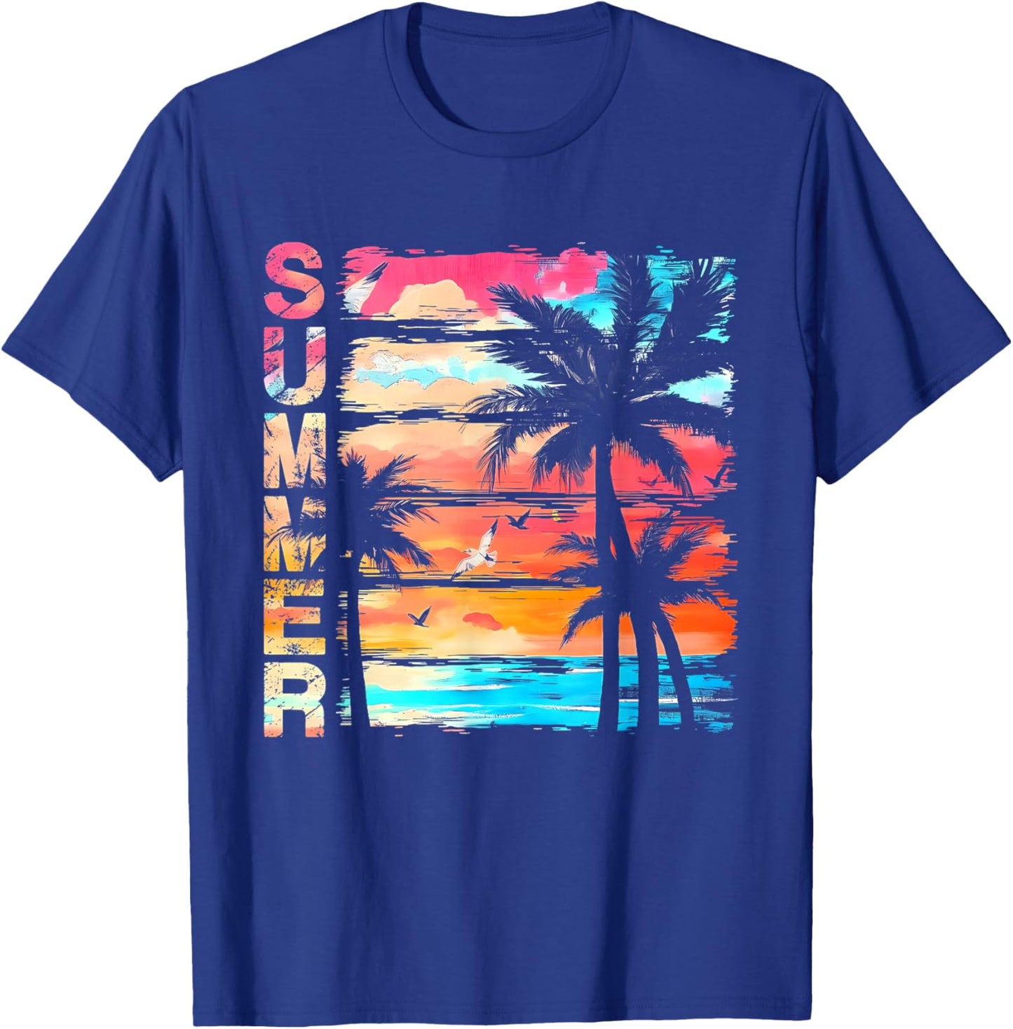 Palm Tree Retro Sunset Summer Beach Vintage Tropical Graphic T-Shirt - T-Shirt | Royal