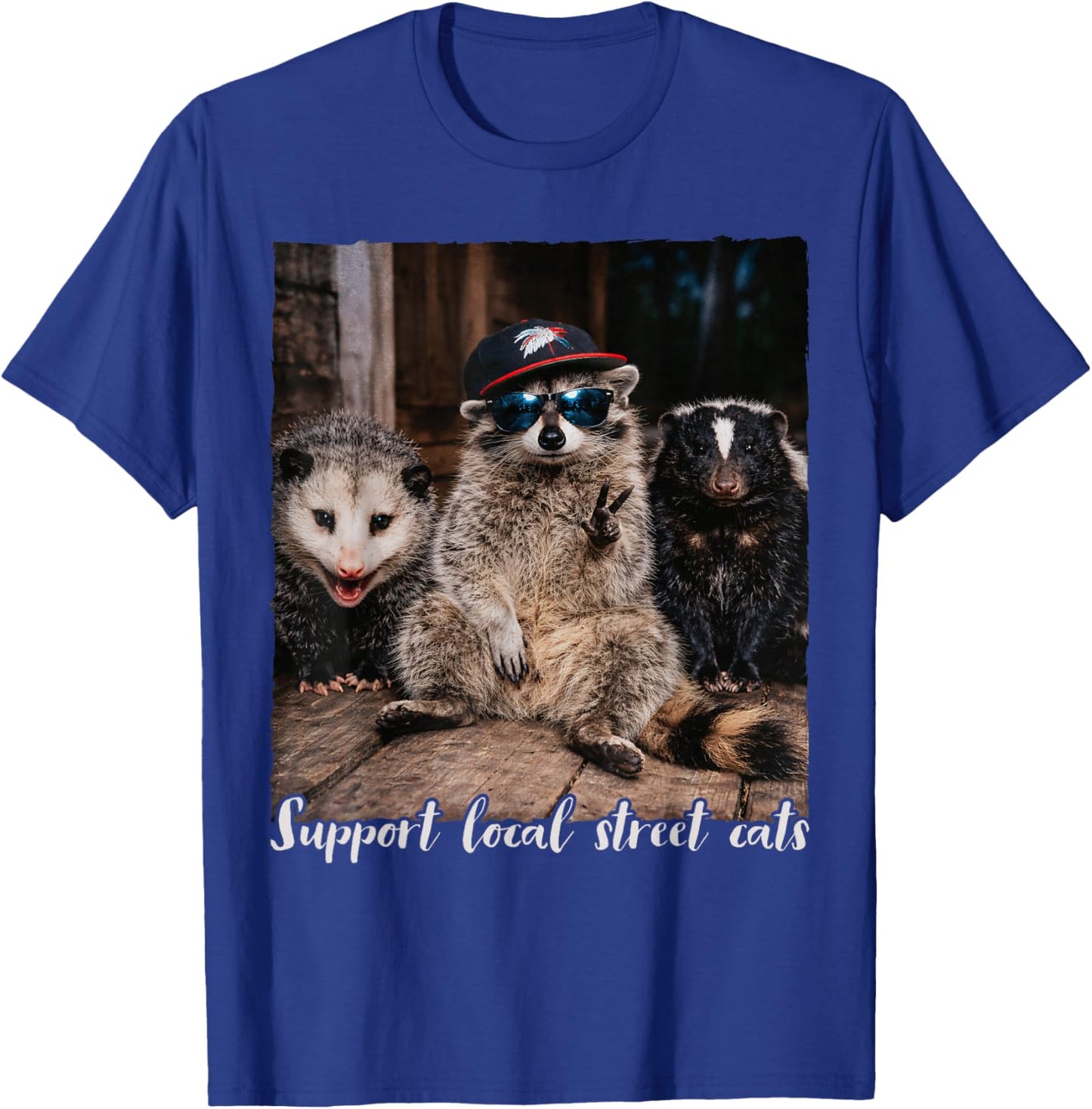 Racoon Opossum Skunk Lover Feral Support Local Street Cats T-Shirt - T-Shirt | Royal