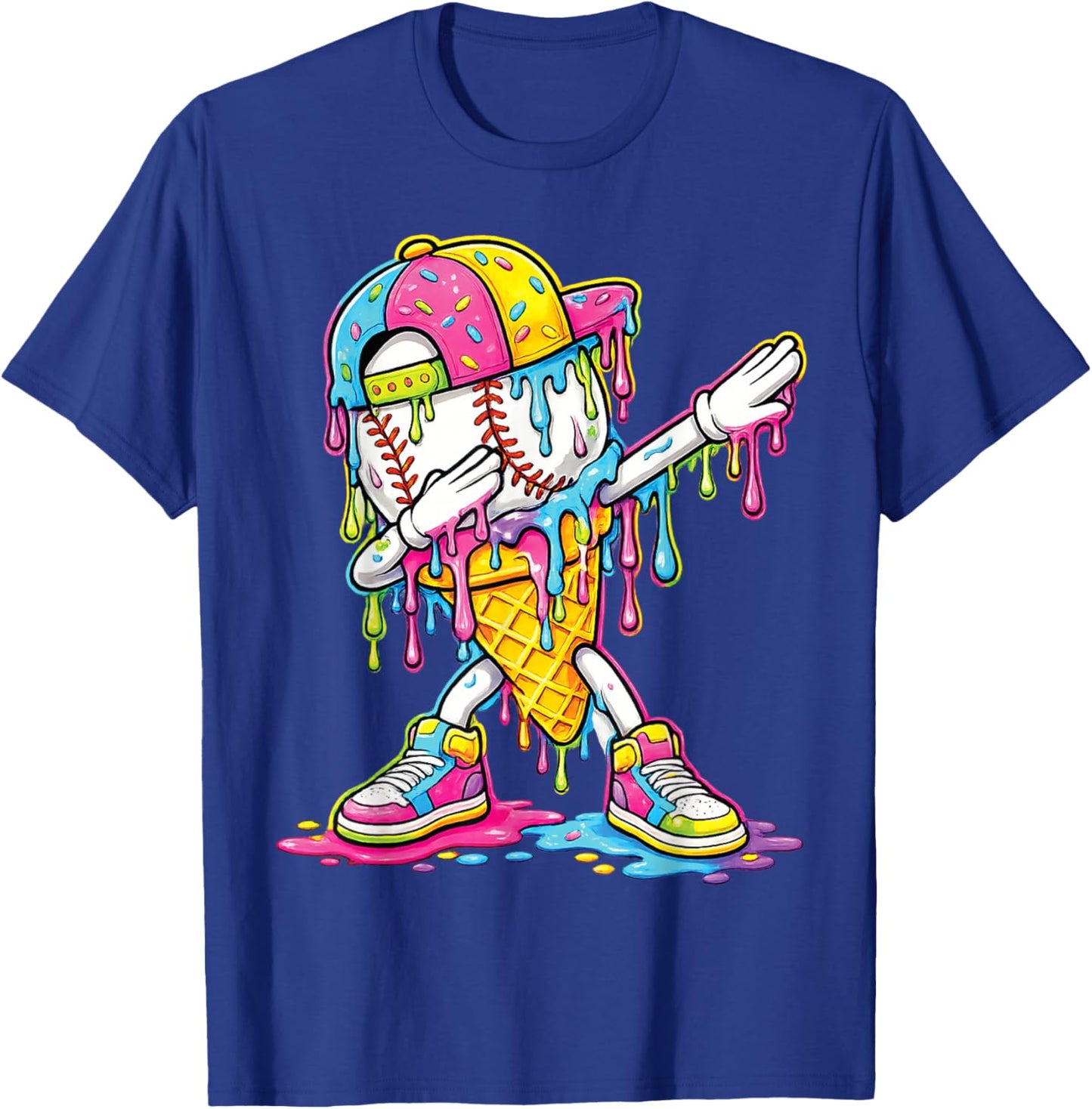 Baseball Dabbing Drip Ice Cream Apparel Youth Boys Kid T-Shirt - T-Shirt | Royal