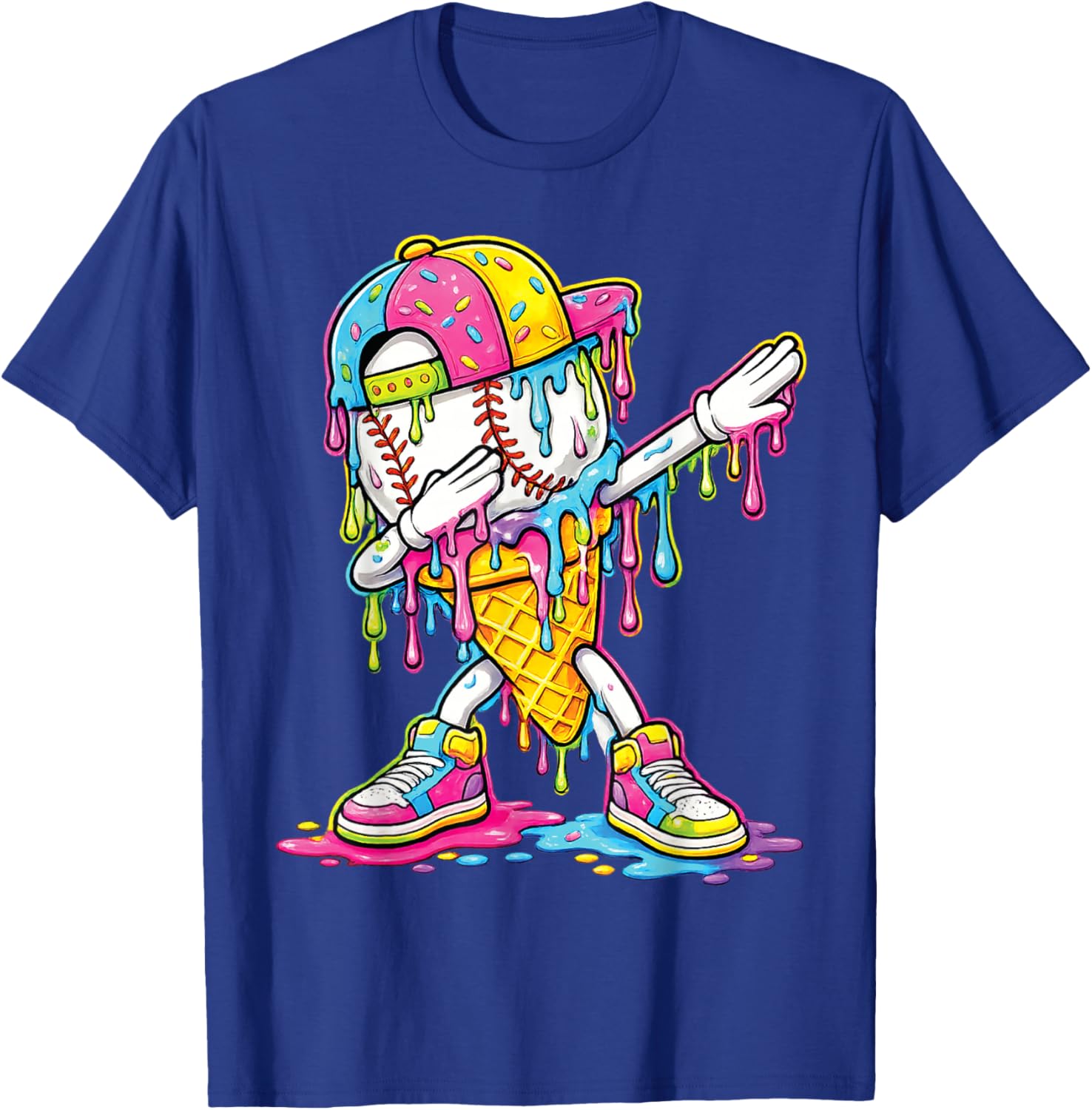 Baseball Dabbing Drip Ice Cream Apparel Youth Boys Kid T-Shirt - T-Shirt | Royal