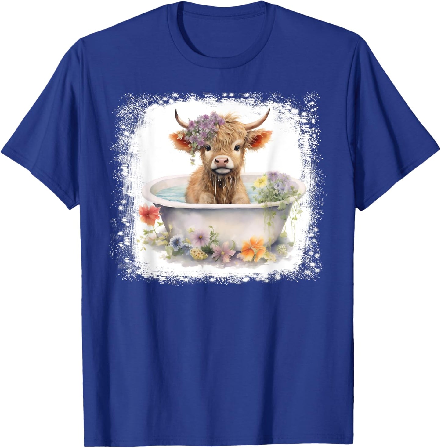 Baby Highland Cow In Bathtub Floral Flowers Women Girls T-Shirt - T-Shirt | Royal
