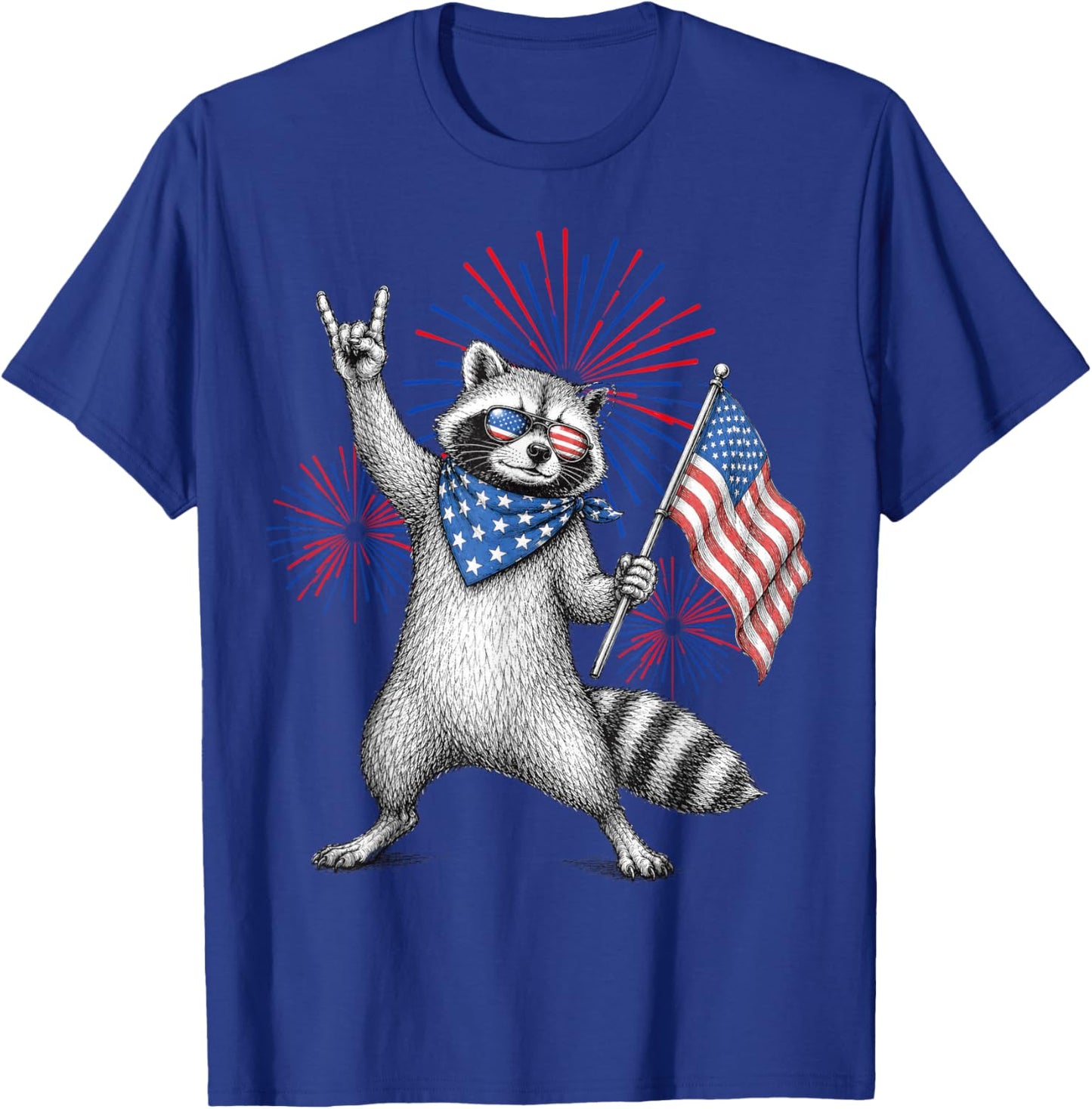USA Flag Patriotic Raccoon Funny 4th of July Men Women Kids T-Shirt - T-Shirt | Royal