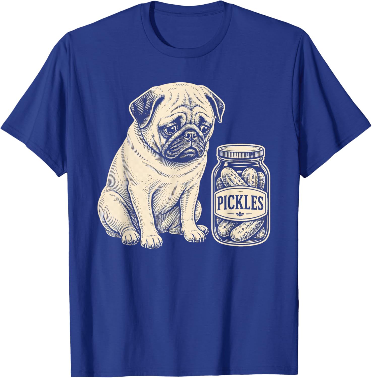 Trauriger lustiger Mops, Gurkenglas für Hundeliebhaber, eingelegtes Essen T-Shirt - T-Shirt | Royal