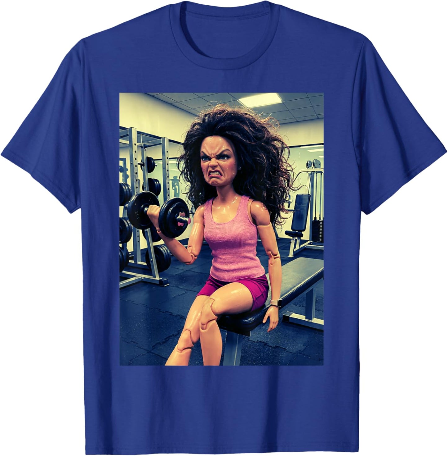 Funny Angry Doll Meme Sarcastic Workout Reaction T-Shirt - T-Shirt | Royal
