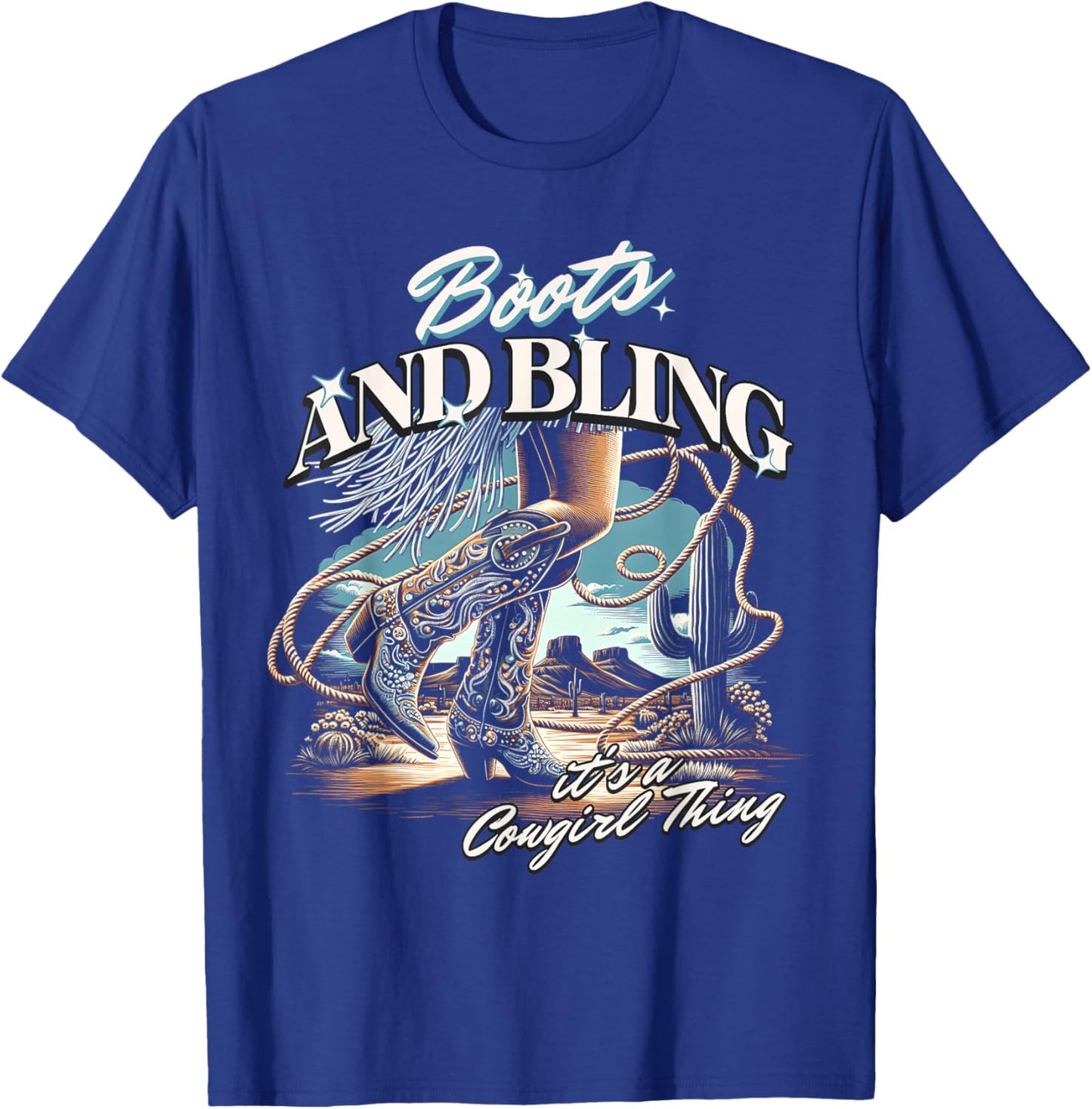 Boots & Bling its a Cowgirl Thing Cowgirl Melanin Rodeo T-Shirt - T-Shirt | Royal