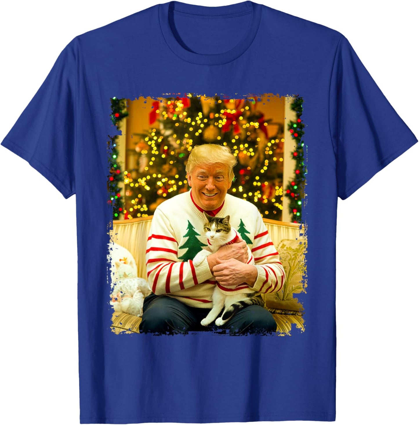 Funny Trump Christmas Sweater for Cat Lovers Xmas Pajamas T-Shirt - T-Shirt | Royal