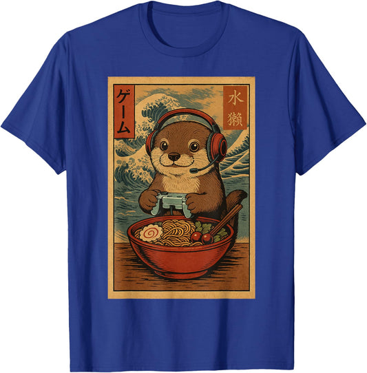 Kawaii Anime Gamer Otter Ramen Retro Japanese Gaming Funny T-Shirt - T-Shirt | Royal