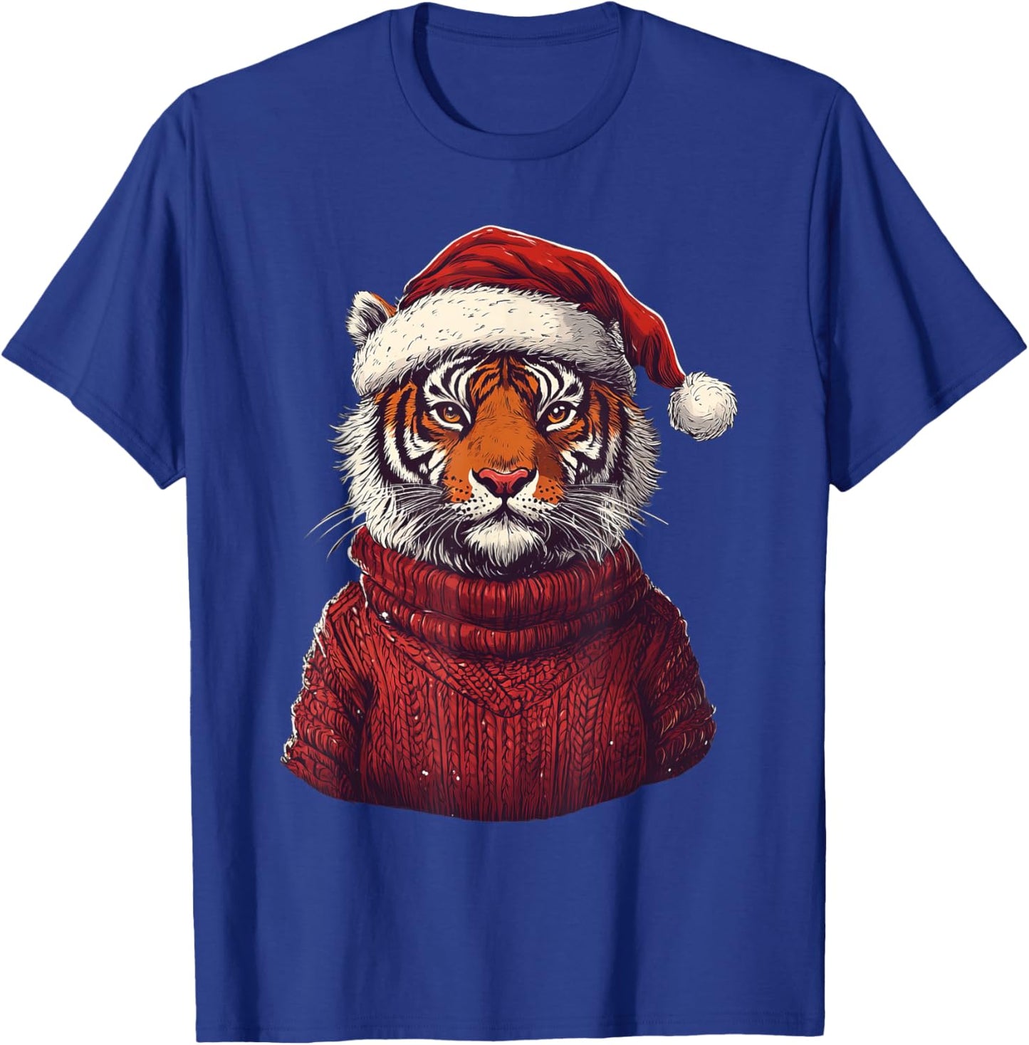 Tiger Ugly Sweater Santa Hat Christmas T-Shirt - T-Shirt | Royal