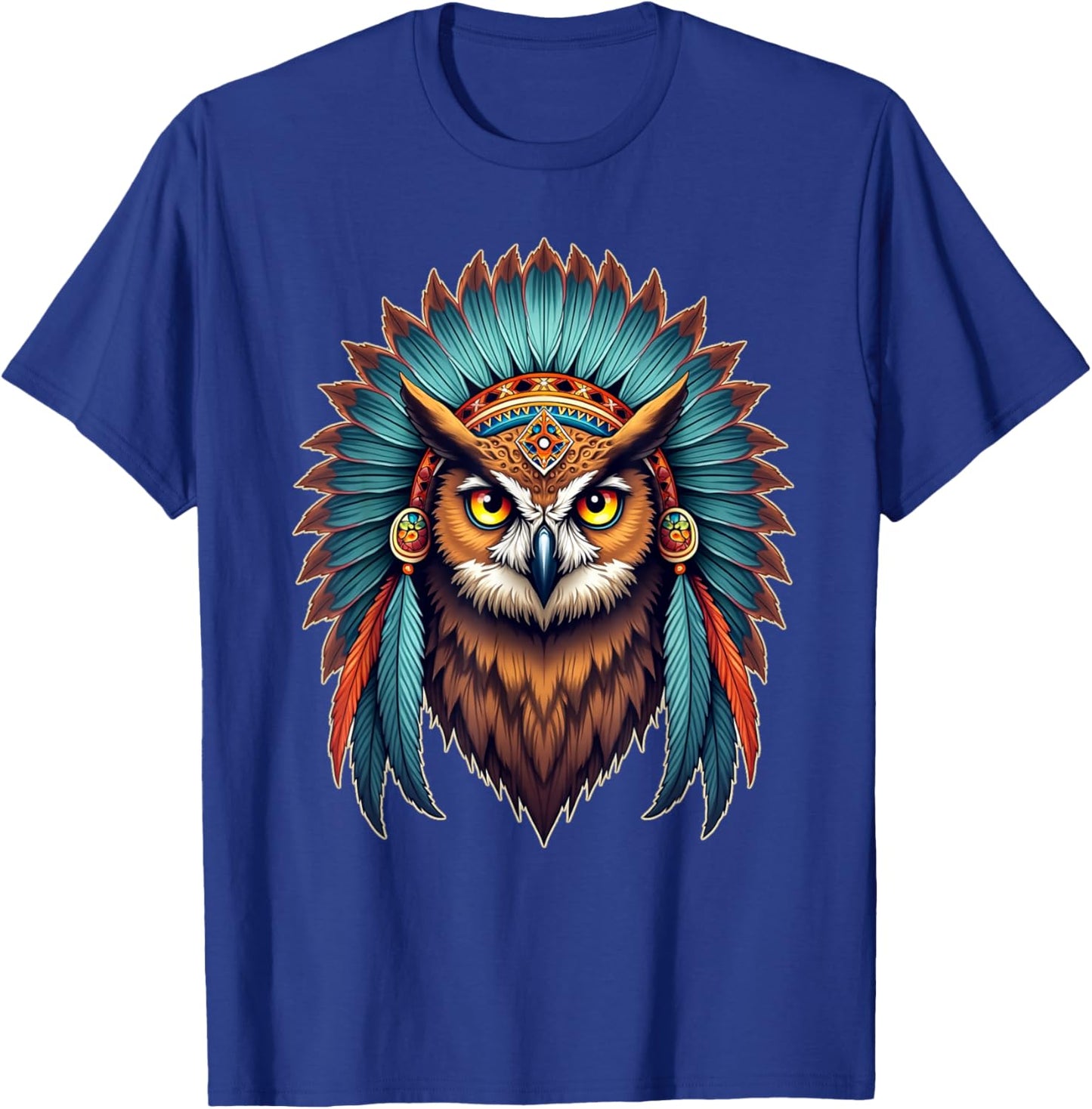Headdress Owl Native American Pride, Indian Heritage Tribe T-Shirt - T-Shirt | Royal