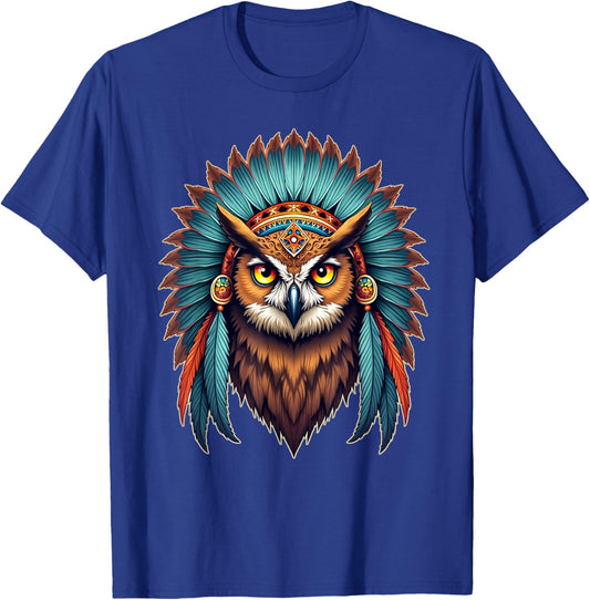 Headdress Owl Native American Pride, Indian Heritage Tribe T-Shirt - T-Shirt | Royal