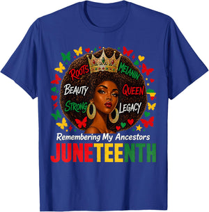 Juneteenth Remembering My Ancestors Black Women Juneteenth T-Shirt - T-Shirt | Royal