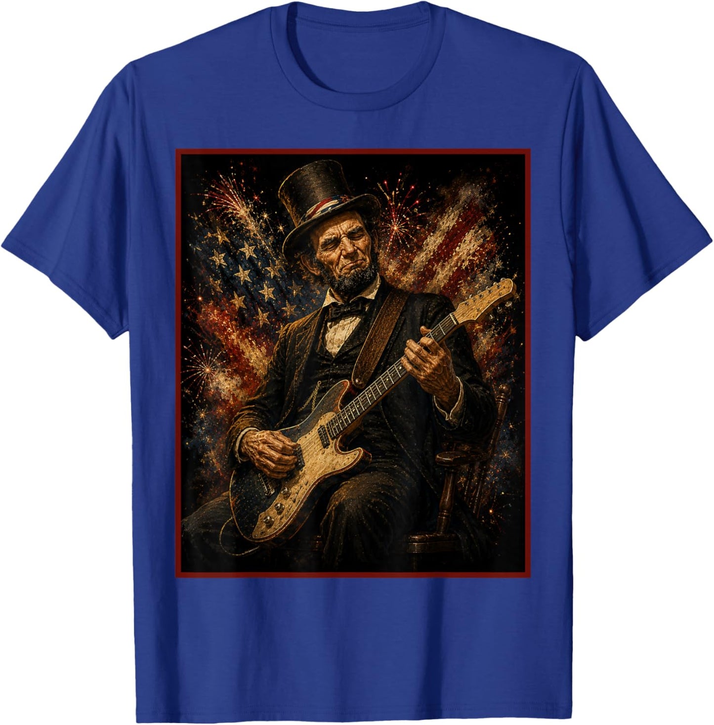 4th July Abraham Lincoln Guitar Poster T-Shirt - T-Shirt | Royal
